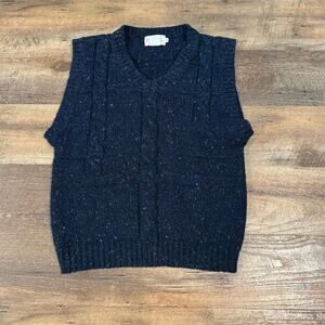 Portraits M Blue Cable-Knit Vest Sweater Vintage Fisherman PRODUCTION FLAW READ